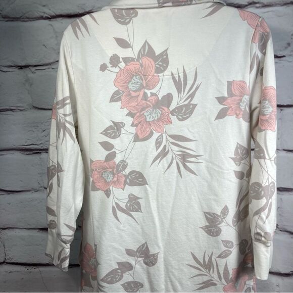 Miss Elaine Sweatshirt SZ PS Zipper Robe Pink Gray Floral Print House Dress Mumu - Picture 3 of 13